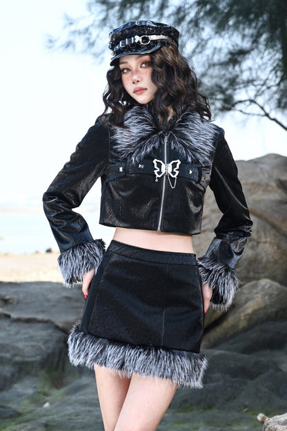 Dark Fur Leather Skirt