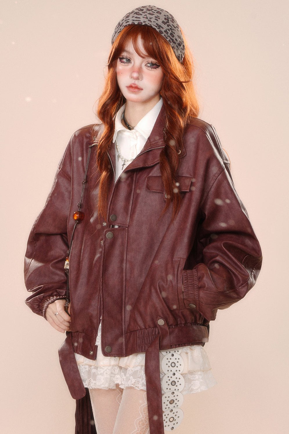 Fullscore Korean PU leather baker jacket