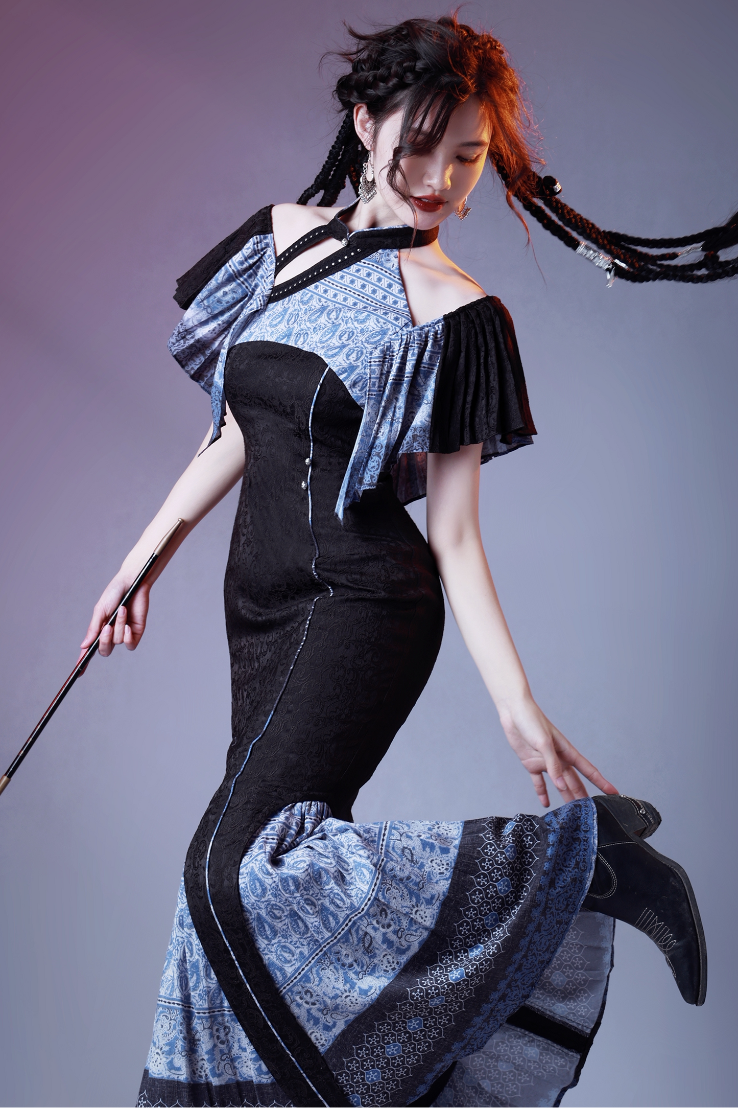 Blue Tie-Dye Jacquard Dress