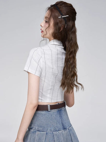 Cool White Stripe Short Shirt