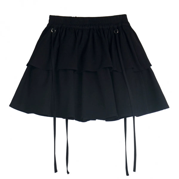 猫耳フードトップス+ルーズニットセーター+カーゴパンツ+ストラップスカート