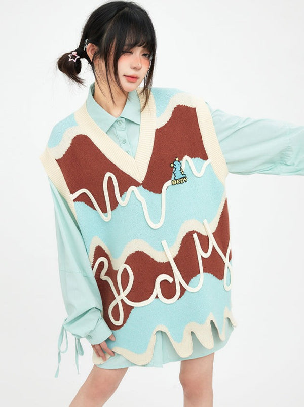 Colorful Striped Design V-Neck Knit Sweater Vest