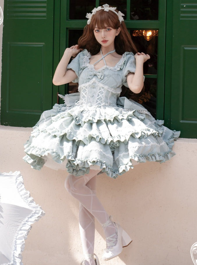 Puff Rose Princess Ribbon Tail Lolita Dress