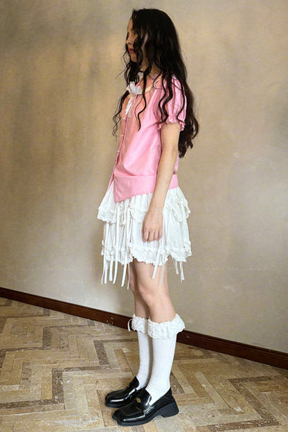 Camisa de algodón con mangas abullonadas de muñeca de cuento de hadas