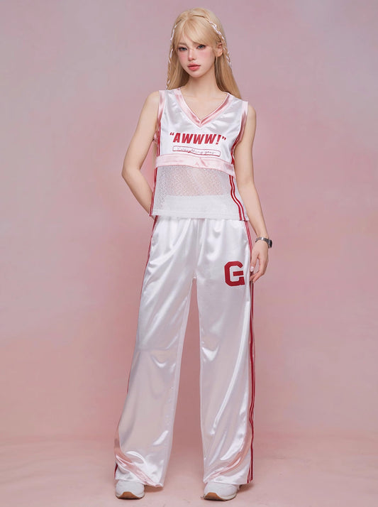 GirlyFancyClub's summer sweet, cool's niche design streetwear sleeveless T-shirt set with slacks