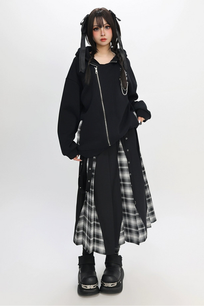 キャットフリースダブルジッパーフードパーカー