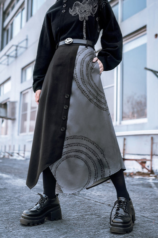 Dark Country Style Asymmetrical Skirt