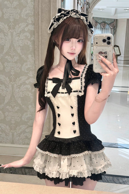 [Pre-order Deadline: June 29] Vintage Black x White Polka Dot Puff Sleeve Tiered Dress