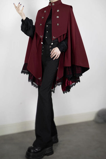 【9月5日予約締切】Dark Red/Dark Green Gothic Chain Layered Lace Cape Coat(Short Length/Long Length)