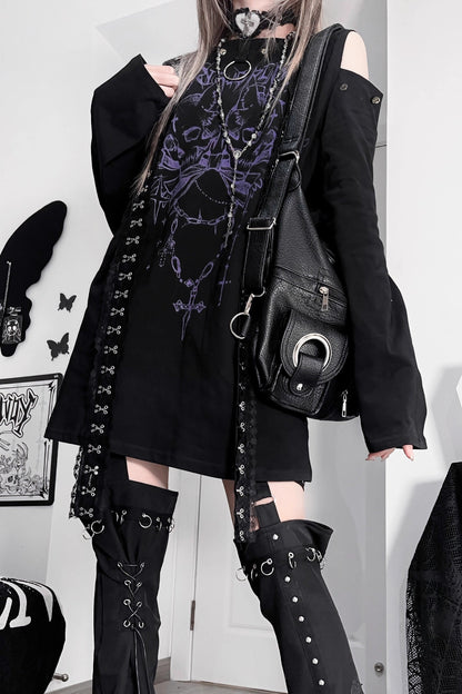 ダブルスカルサブカルチャーダークルーズオフショルダートップス