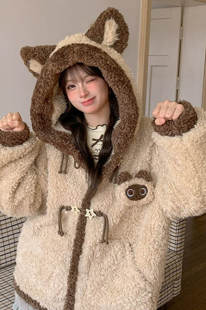 シャムネコフードフリースジャケット