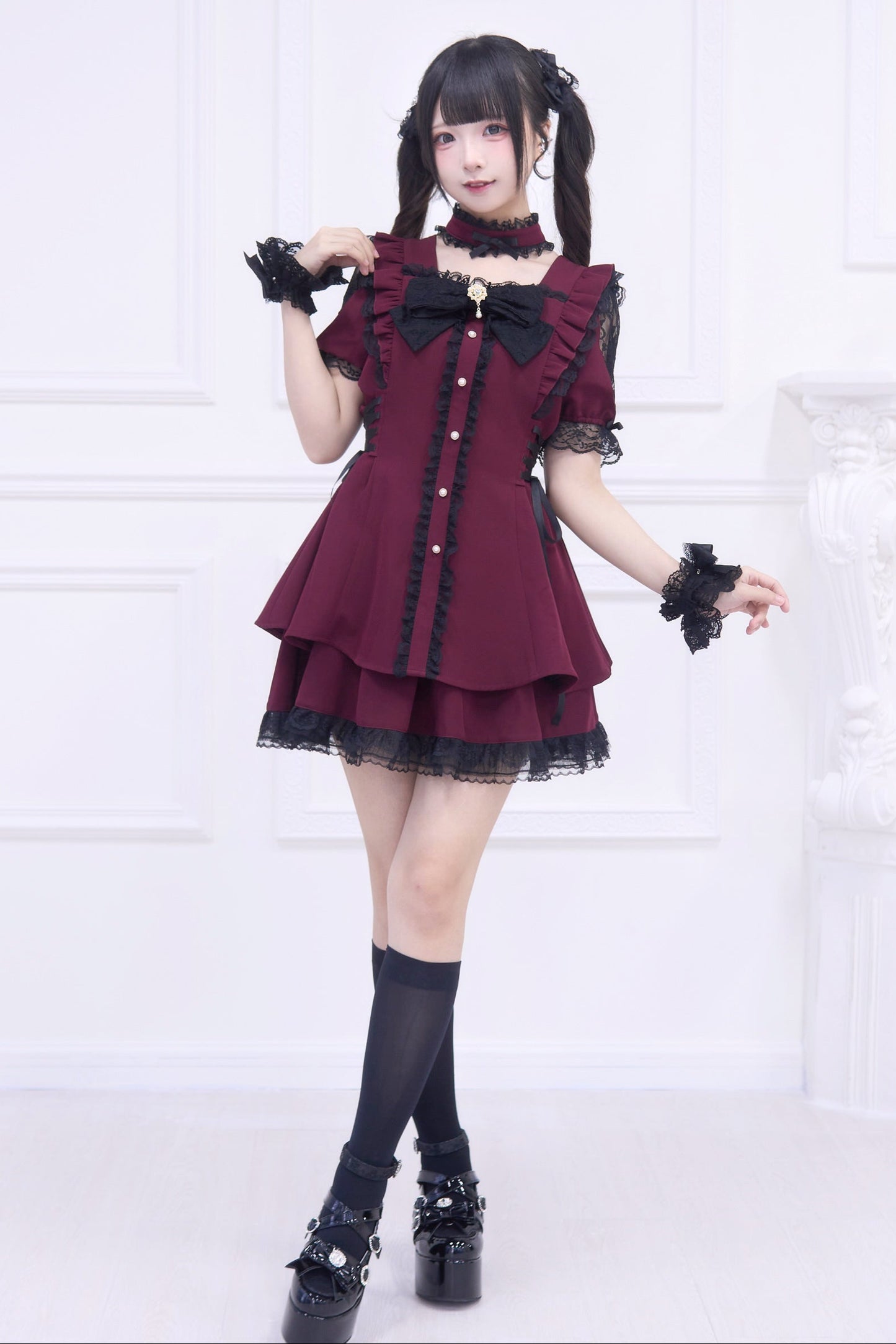 Mine striped lace puff sleeve top + short skirt