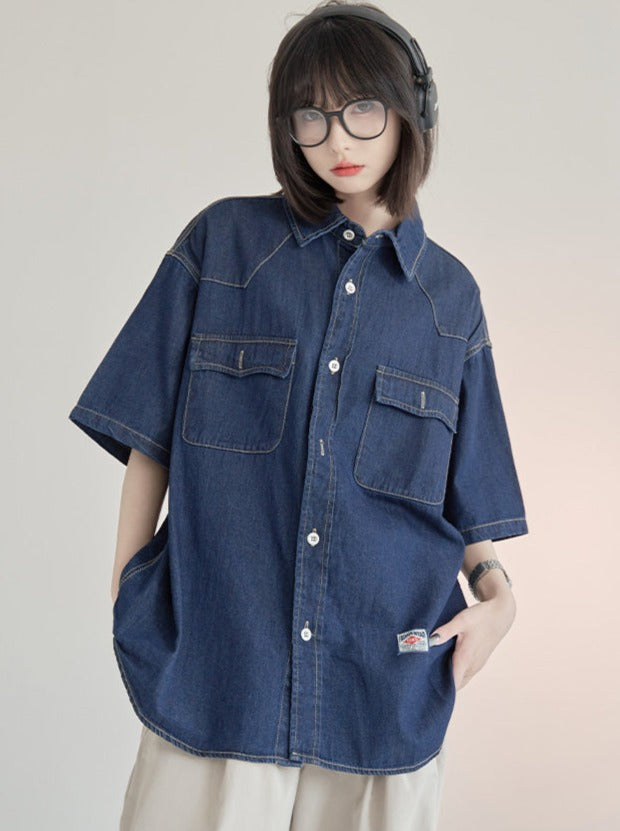 Chemise ample avec logo en denim