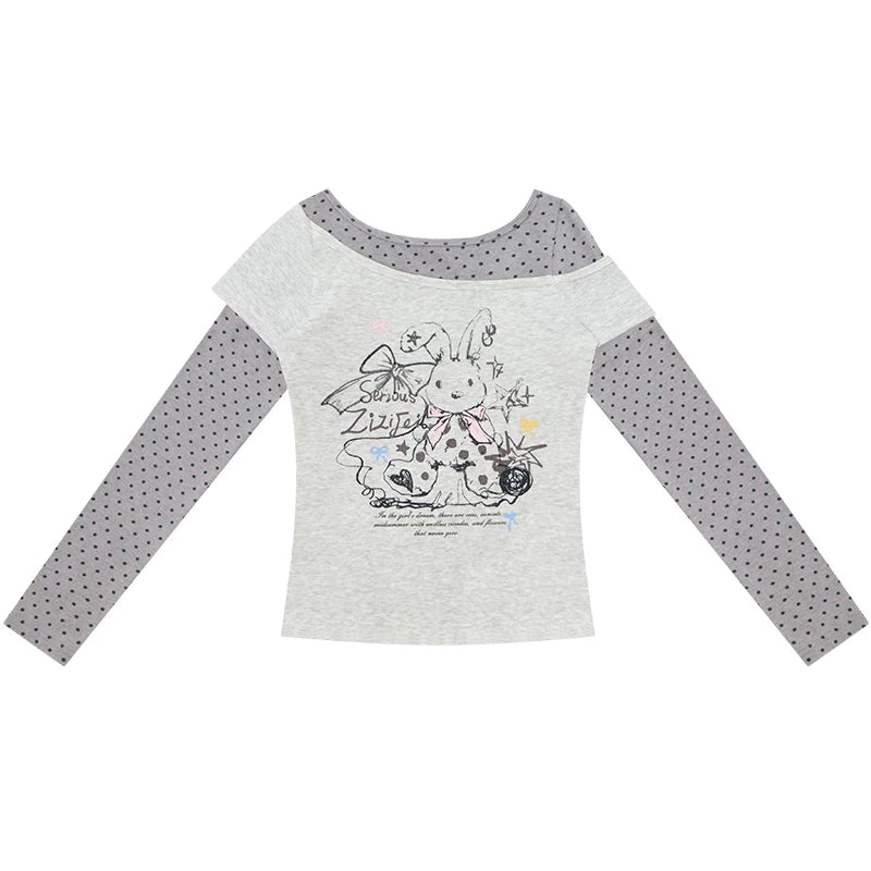 Gray Tone Rabbit Print Blouse