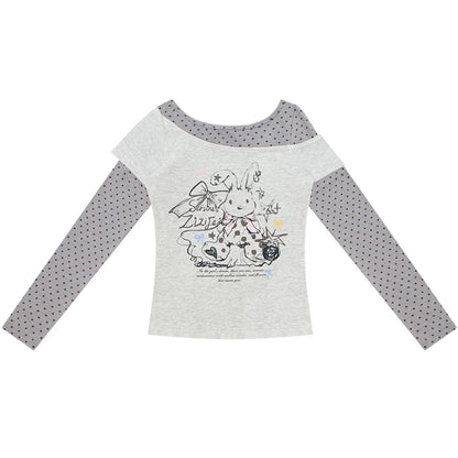 Gray Tone Rabbit Print Blouse