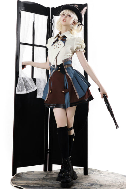 【予約商品】英国風カレッジシャツ+スカート+ベルト