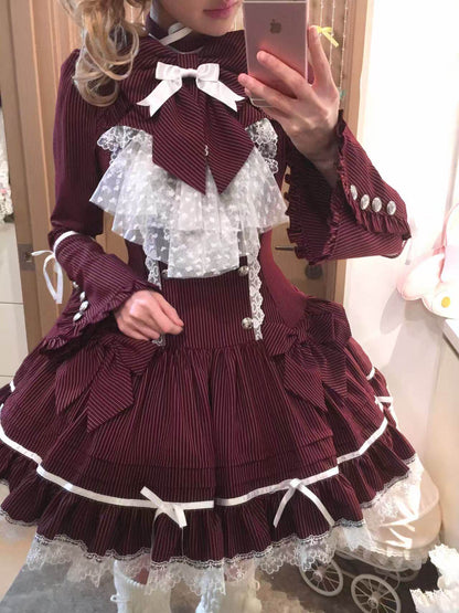 [Pre-order Deadline: April 25] Phantom Cat Sweet Ribbon Stripe Lace Bell Sleeve Lolita Dress