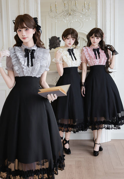 Klassisches Prinzessinnen-Langkleid + Schleifenaccessoire mit Strasssteinen