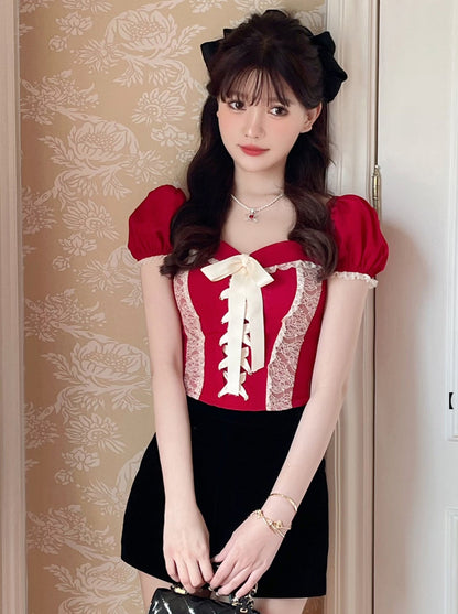 Classical Girly Open Neck Lace-Up Top