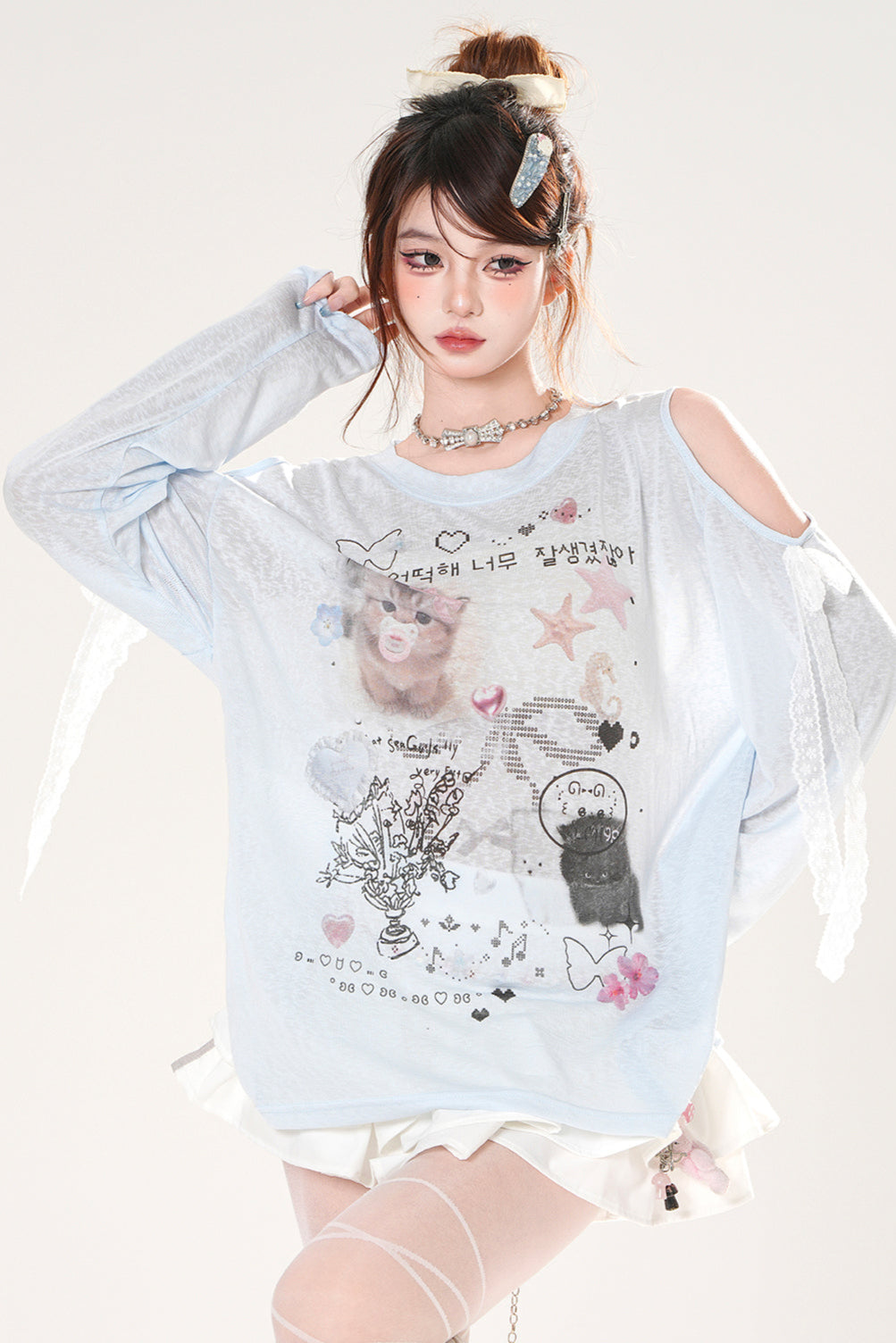 シアーキュートデザインブリージースモックトップス