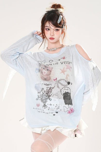 シアーキュートデザインブリージースモックトップス