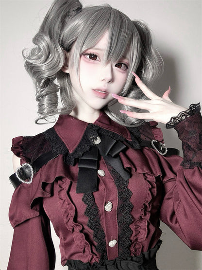 [Deadline for reservations: October 15] Open Shoulder Heart Leather Strap Ruffle Ribbon Shirt