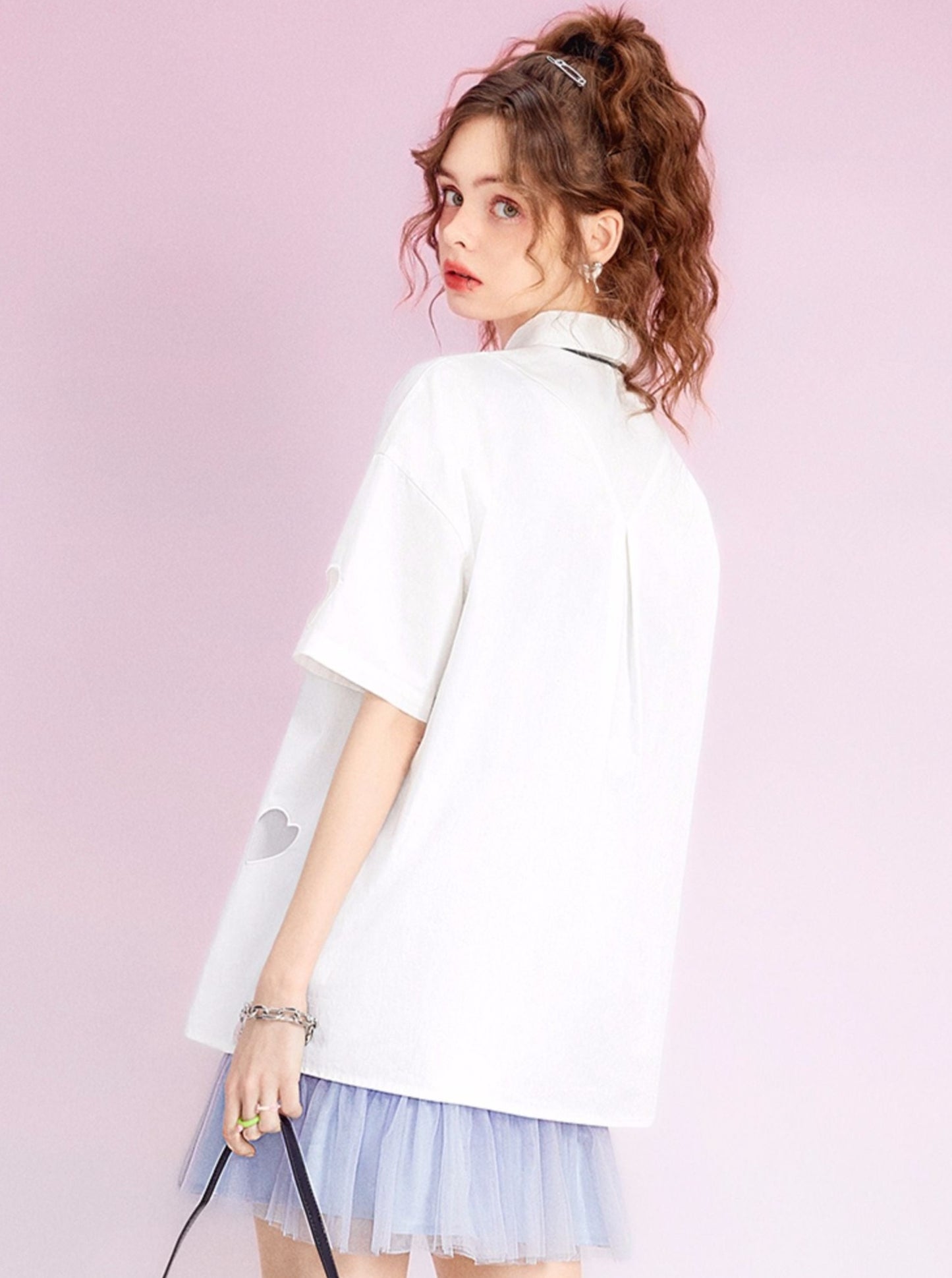 Casual Straight Shirt with Open Heart Design