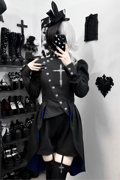 【9月28日予約締切】Prince-Style Gothic Cross Embroidered Coat Jacket With Train