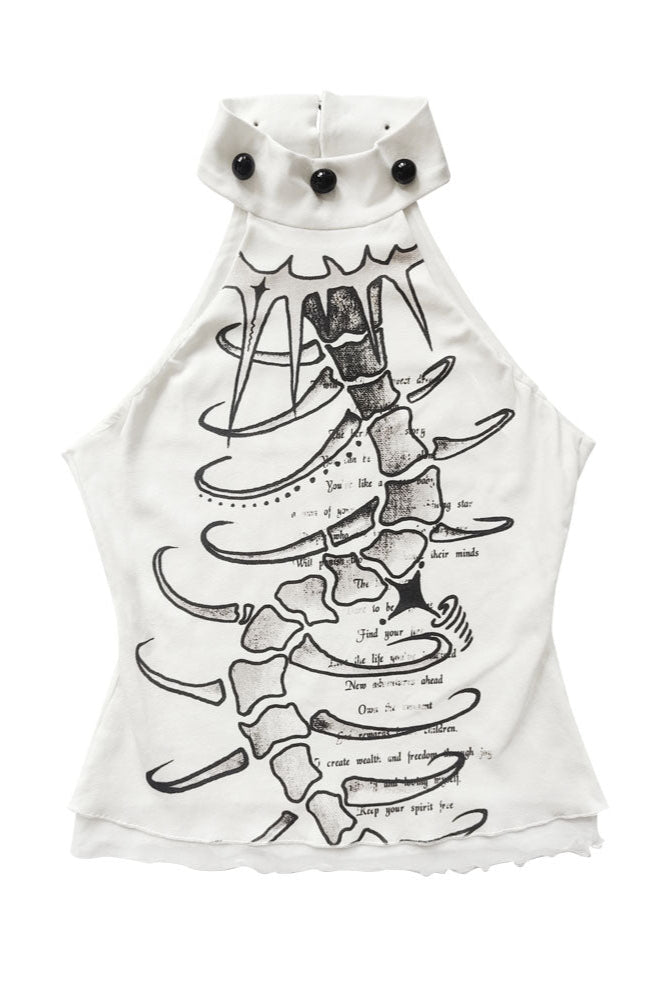 サブカルチャーホルターネックノースリーブトップス