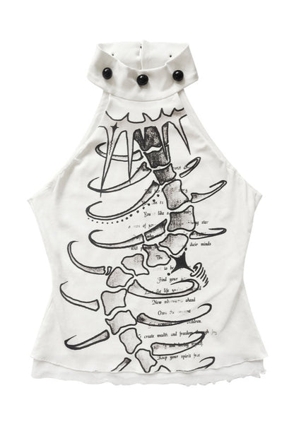 サブカルチャーホルターネックノースリーブトップス