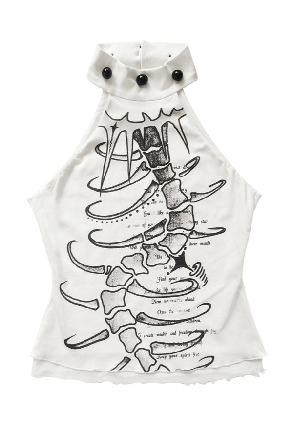 サブカルチャーホルターネックノースリーブトップス