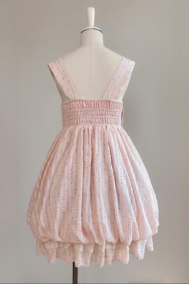 [Reservierungsschluss 29. Mai] Romantisches Feen-Ballonkleid mit rosa Punkten und Schleife