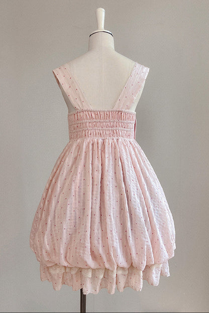[Reservierungsschluss 29. Mai] Romantisches Feen-Ballonkleid mit rosa Punkten und Schleife