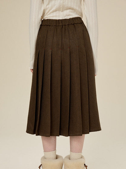 One Point Pleated Wool Skirt