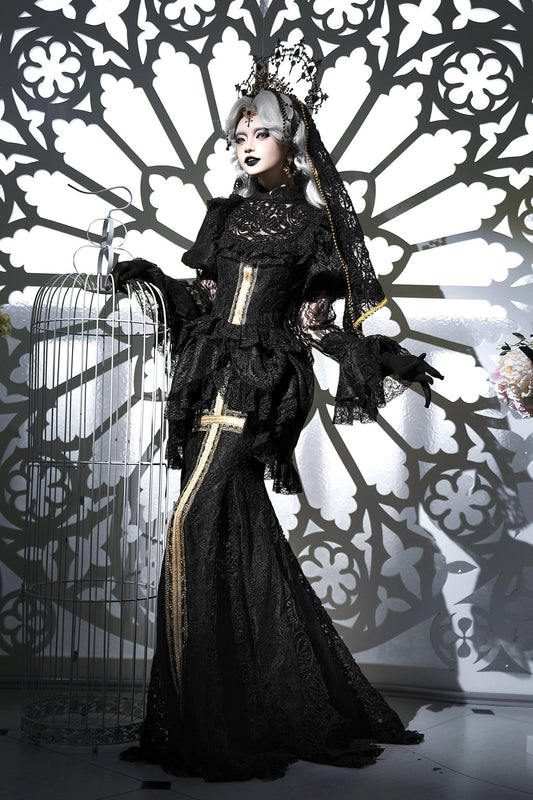 [November 8 Reservation Deadline] Gothic Dark Style Cross Ruffle Fish Tail Dress