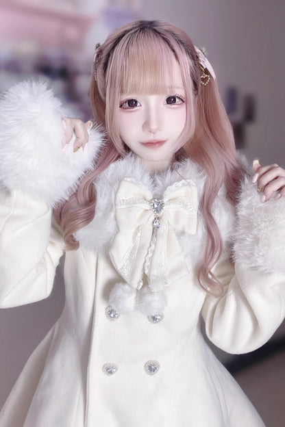 [Reservation product] Fur and lace color wool short coat