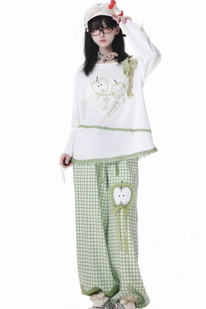 Blue Apple Vibe Top + Suspender Skirt + Wide Pants