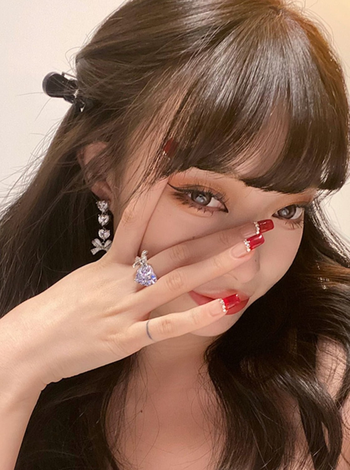 Ribbon heart earring + earrings + ring