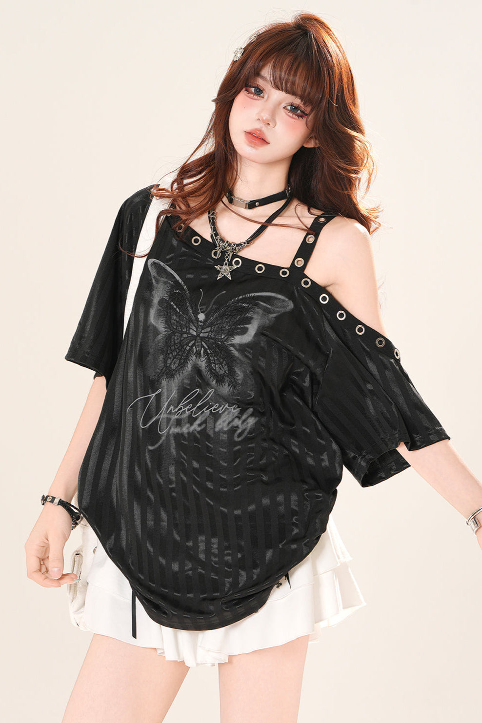 バタフライワンショルダールーズトップス