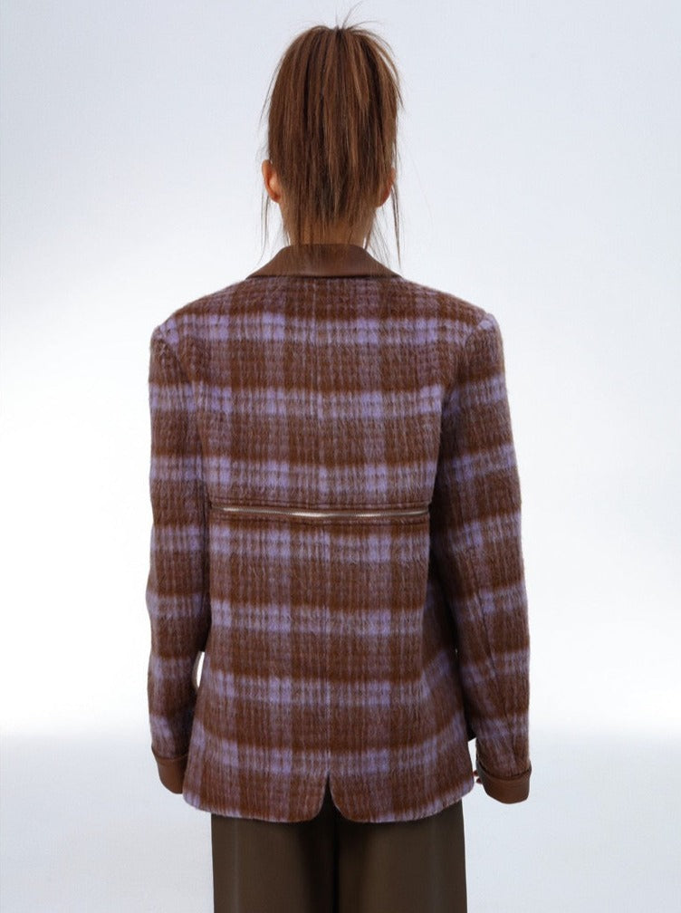 Retro 2wey high end coat wool check coat jacket