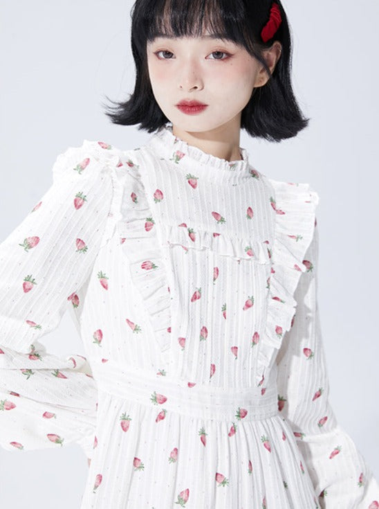 Strawberry Design Pure White Dress