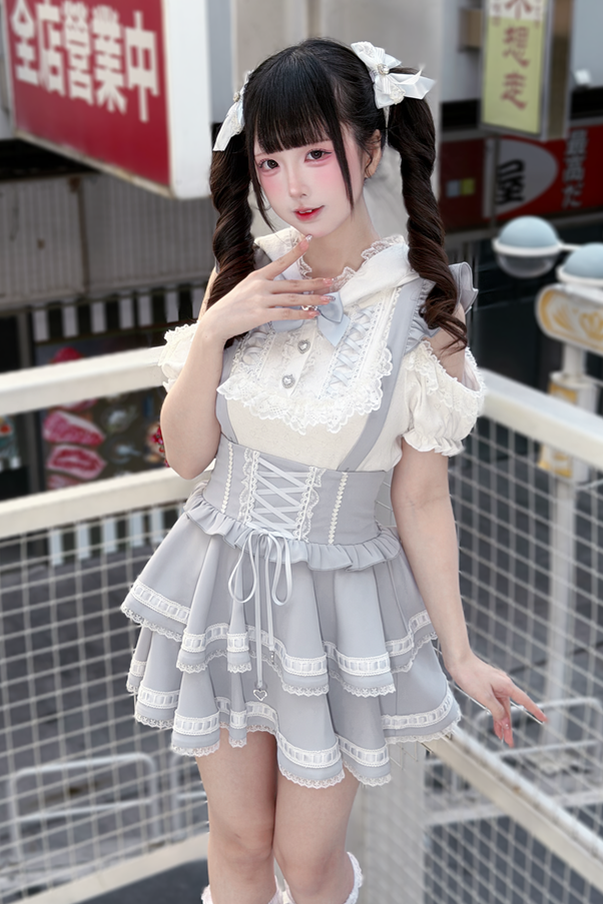 [Pre-Order] Angelcore Off-Shoulder Top + Tiered Skirt