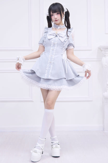 Mine striped lace puff sleeve top + short skirt