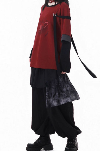 Splice mode red top + mode pants + rose belt