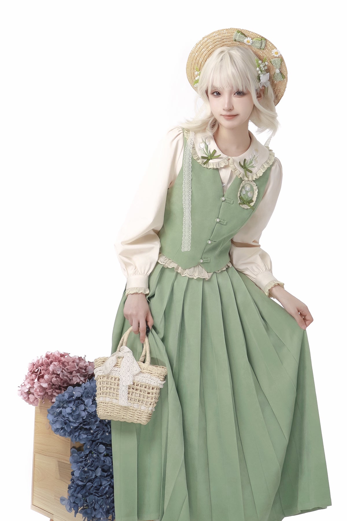 Chinese Style Pleated Skirt Set