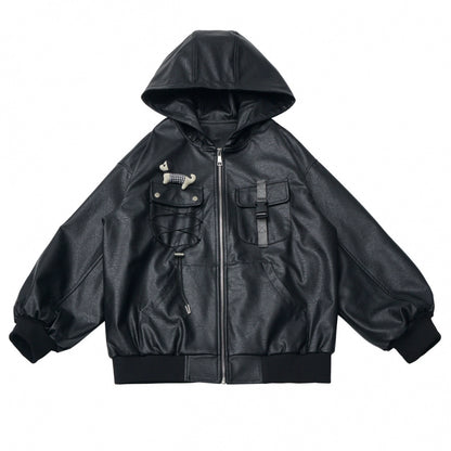 Leather jacket + shirt + long pants + sweatshirt + skirt