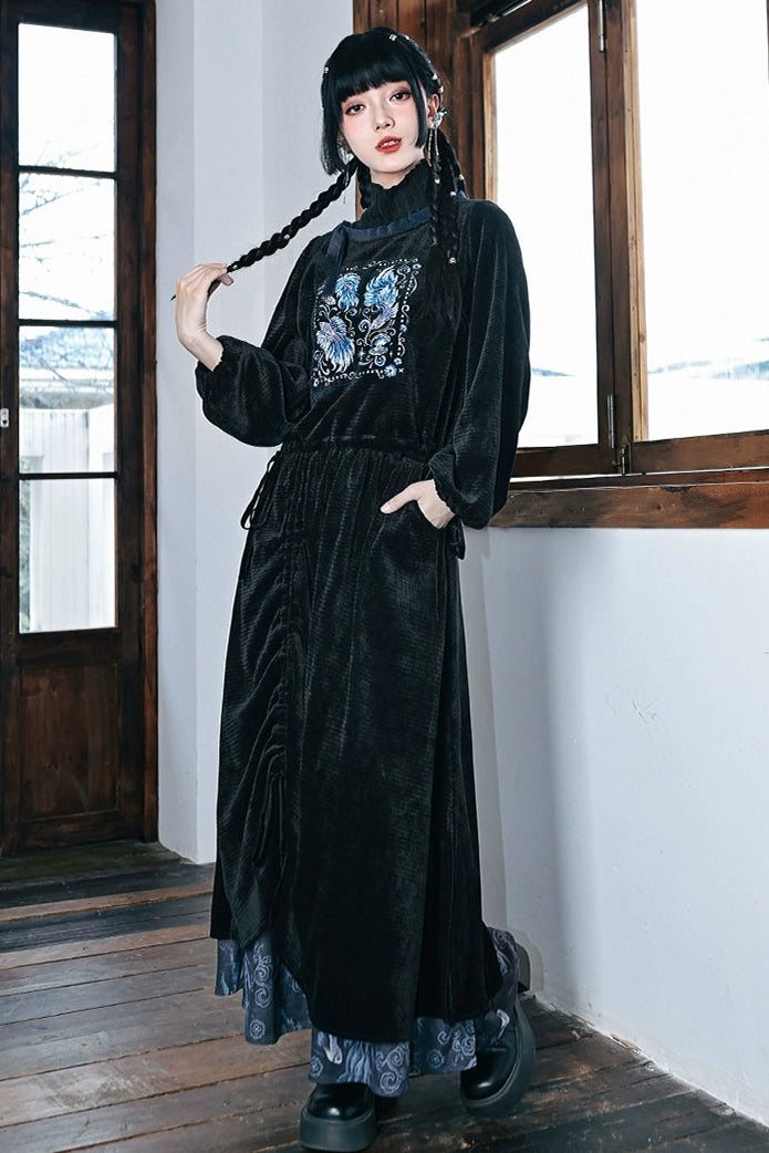 ダークチャイナパッチワークスカート