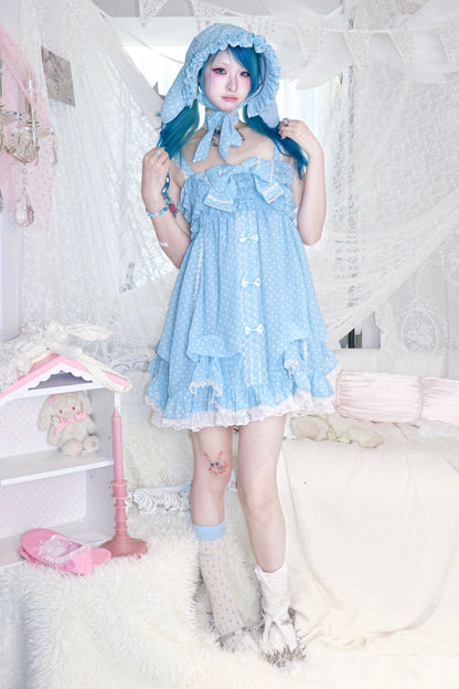 Dot design rabbit ear bonnet