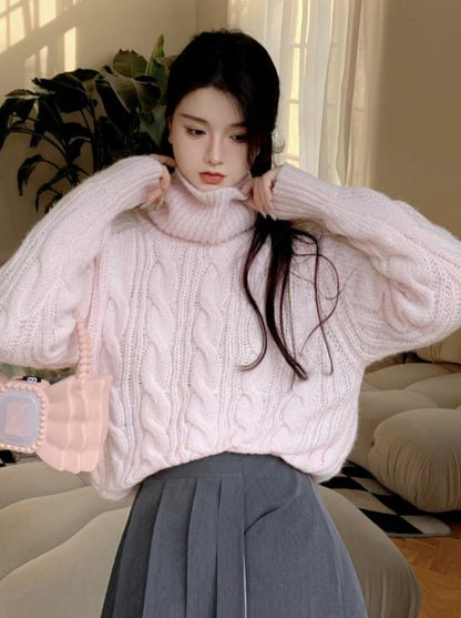 Sweet High Neck Cable Knit