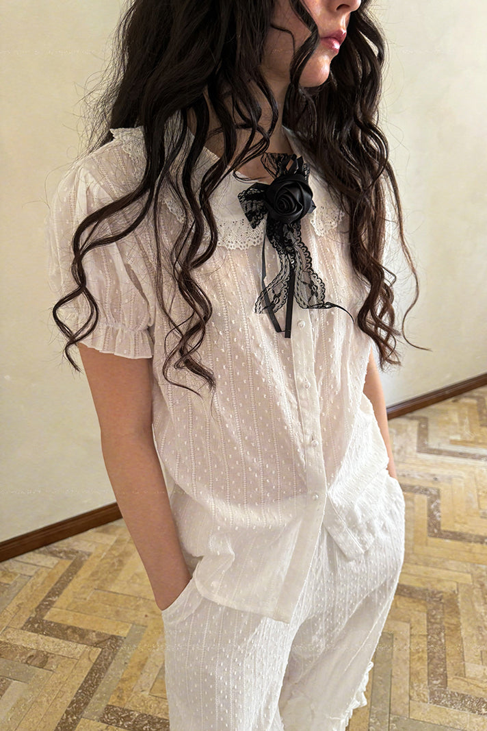 Camisa de algodón con mangas abullonadas de muñeca de cuento de hadas